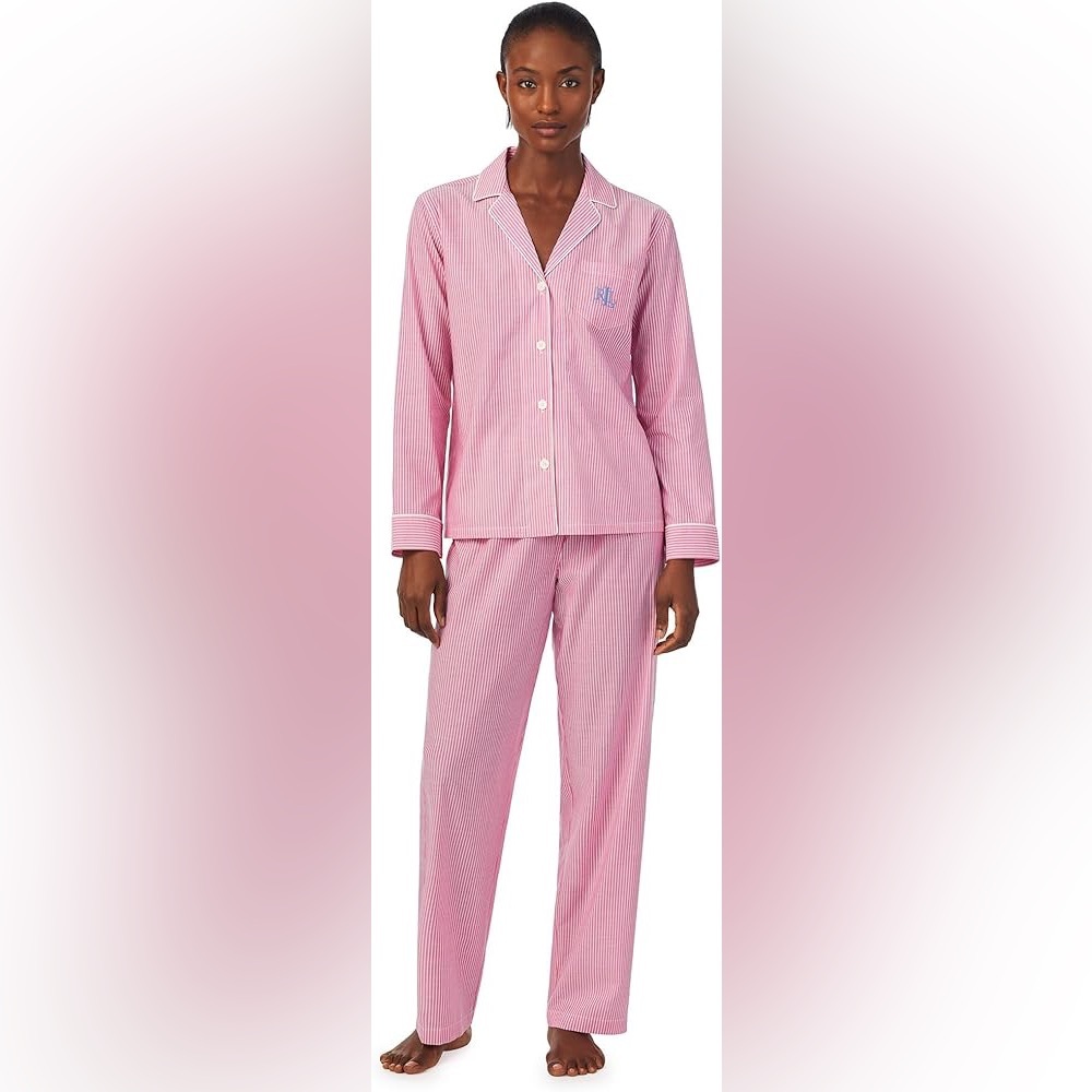 Ralph Lauren Pink and White Striped Button Down Pajama set